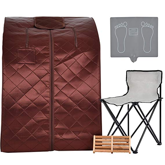 KUPPET Portable Infrared Home Spa, Infrared Negative Ion Portable Sauna, with Heating Foot Pad and Chair, Remote Control, 30 Minutes Timer (Infrared 36.6''H, Brown)