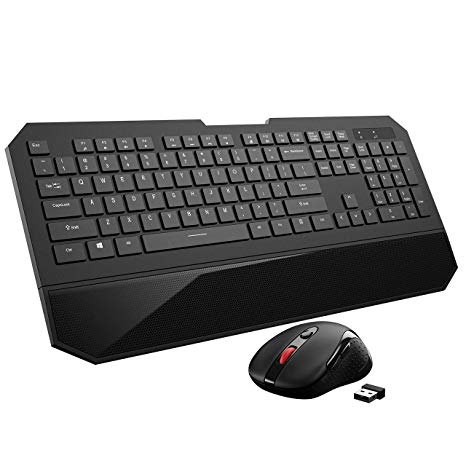 Wireless Keyboard and Mouse Combo, Ultra-Slim 104-Key Chiclet Keyboard, Silent Mice, Palm Rest, 2.4GHz Dropout-Free Connection with USB Receiver, Long Battery Life for Windows XP/7/8/10, Vista