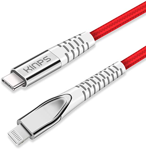 KINPS Apple MFI Certified (10ft/3m) USB C to Lightning Fast Charging Cable Compatible with iPhone 11/11Pro/11 Pro Max/X/XS/XR/XS MAX, Supports Power Delivery(for Use with Type C Chargers, Red-Braided