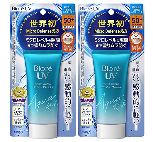 Sunscreen,UV Aqua Rich Watery Essence Pack of 2, 2019 Latest Ver SPF50  PA     for Biore