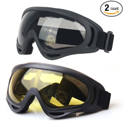 Ski Goggles, Motorcycle Gogglesby UUAT,Snow Sports Atv Goggles for Youth, Men & Women with UV Protective Anti-Glare Lenses Windproof Dustproof Bicycle,Pack of 2