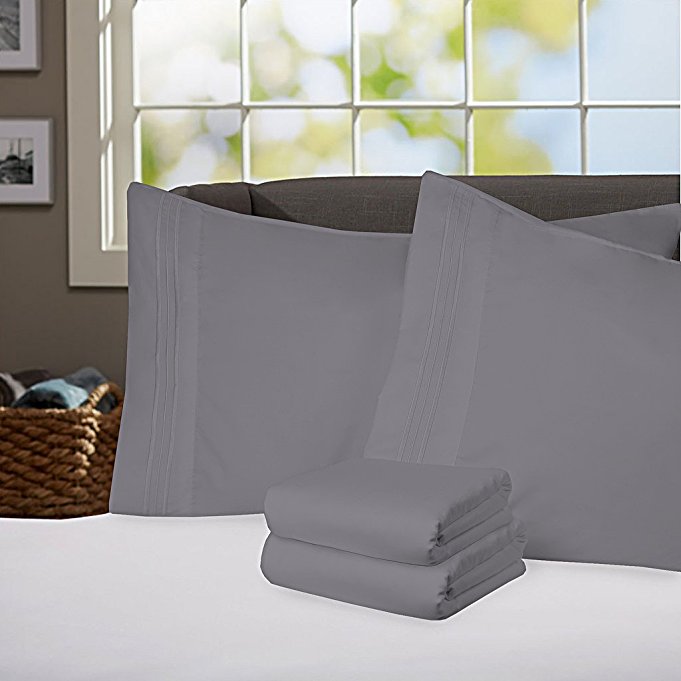 Sweet Home Collection Supreme 1800 Series 4pc Bed Sheet Set Egyptian Quality Deep Pocket - Queen, Gray