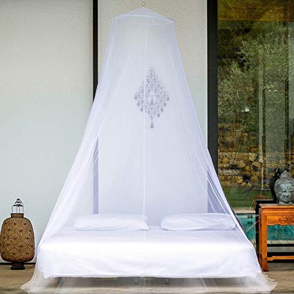 Heirloom Quality Mosquito Net for Double Bed (8 Feet X 8 Feet) White - Canopy Style with Metal Ring