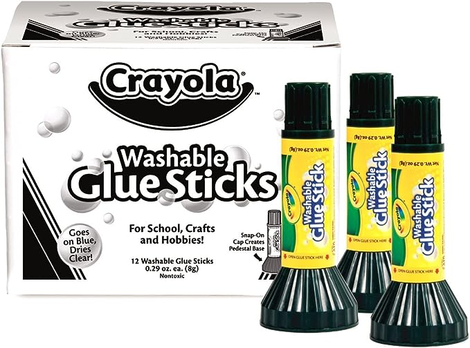 Crayola Glue Sticks, Box of 12, Craft Glue, School Supplies, Clear, 0.29 oz