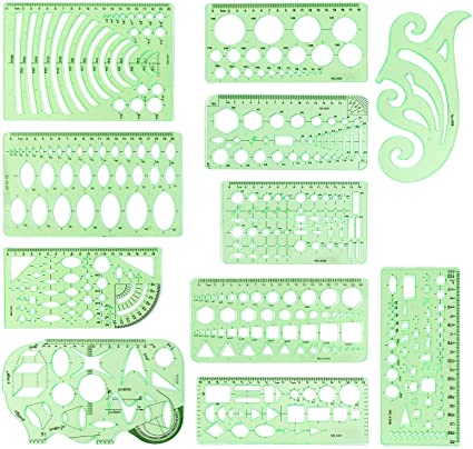 11 Pcs/Set Geometric Drawing Template Stencils Multi-Function Measuring Ruler for Studying, Designing and Building School Office Supplies