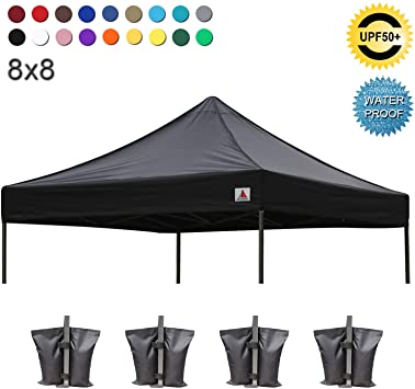 ABCCANOPY Pop Up Canopy Replacement Top Cover 100% Waterproof Choose, Bonus 4 x Weight Bags, 8x8 Tent Top Cover (Black)