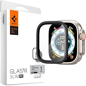 Spigen Tempered Glass Screen Protector with Alloy Tray [Glas.tR Slim Pro] designed for Apple Watch Ultra 2 / Apple Watch Ultra - Black