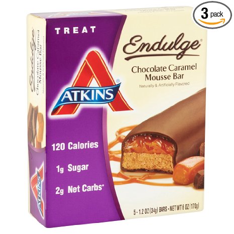 Atkins Endulge Treat, Chocolate Caramel Mousse Bar, 1.2 Ounce, 5 Count (Pack of 3)