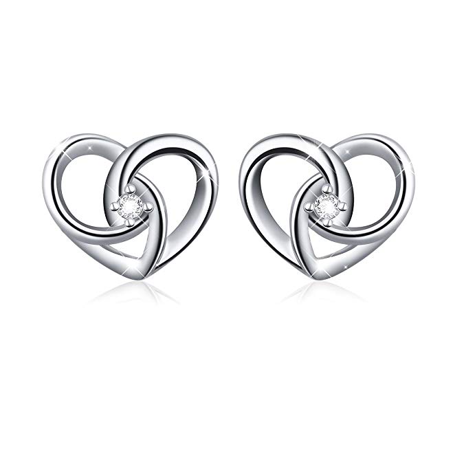 925 Sterling Silver Jewelry"I Love You To The Moon and Back" Love Heart Earrings