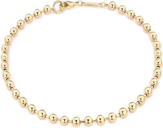 Mevecco Gold Beaded Bracelets,18K Gold Plated Handmade Cute Satellite Diamond Cut Oval and Round Beads Rope Chain Dainty Bracelet for Women