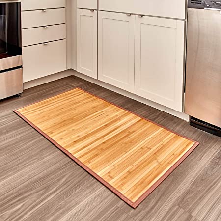 iDesign Formbu Bamboo Floor Mat Non-Skid, Water-Repellent Runner Rug for Bathroom, Kitchen, Entryway, Hallway, Office, Mudroom, Vanity, 24" x 48", Natural Wood
