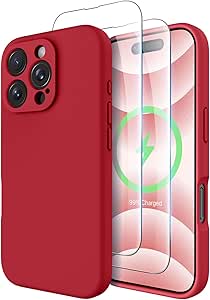 OTOFLY for iPhone 16 Pro Max Case, Compatible with MagSafe, Shockproof Magnetic Silicone Case for iPhone 16 Pro Max,[Military Grade Protection] [2 Pack Screen Protectors], Red