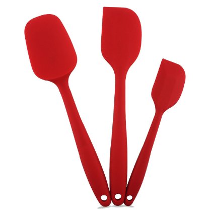 Silicone Spatula Utensil Set-iLOME 3-Pieces Premium-Resistant Cooking Utensils with comfortable wide handle&Hygienic Solid Coating 3 Piece Spatula set (red)