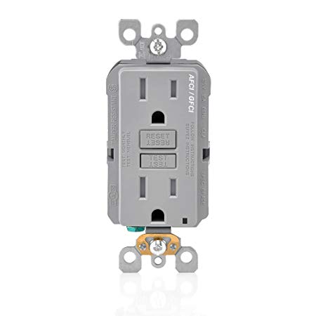 Leviton AGTR1-GY SmartlockPro Dual Function AFCI/GFCI Receptacle, 15 Amp/125V, Gray