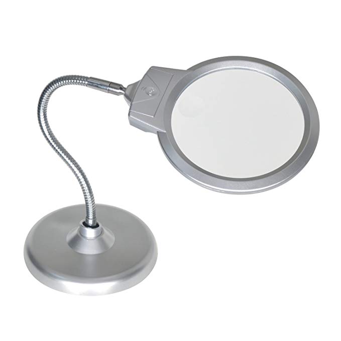 YOCTOSUN Large Magnifying Glass with Stand, 2X 5X Desktop Magnifier with 2 LED Lamp and Jumbo 5.5 Inch Lens, Best Hands Free Magnifying with Light for Hobby, Crafts, Inspection, Reading Books, Model Building, Soldering , etc.(Round)