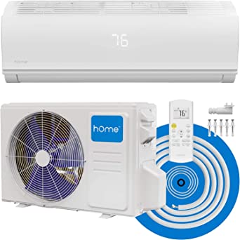 hOmeLabs Split Type Inverter Air Conditioner with Heat Function — 9,000 BTU 230V — Low Noise, Multimode Air Conditioning with a Washable Filter, Stealth LED Display, and Backlit Remote Control