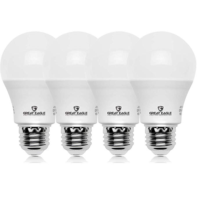 Great Eagle A19 LED Light Bulb, 9W (60W Equivalent), UL Listed, 2700K (Warm White), 800 Lumens, Non-dimmable, Standard Replacement (4 Pack)