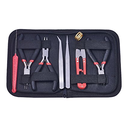 Pandahall 8pcs/Set Jewelry Making Tool Kits Pliers Set, Round Nose Pliers, Side Cutting Pliers, Wire Cutter, Scissor, Beading Tweezers, Hook Pulling Needle, Jump Ring Opener TOOL-S006