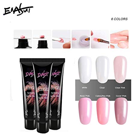 ENASUI 6 Colors with Clear, White and Sugar Pink of Poly Gel Nail Extension Gel15ml, Professional Manicure Tool for Home DIY Salon (cover pink)