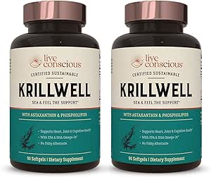 Live Conscious KrillWell, Joint, and Cognitive Support | Certified Sustainable Krill Oil 2X More Effective Than Fish Oil - 30 Day Supply