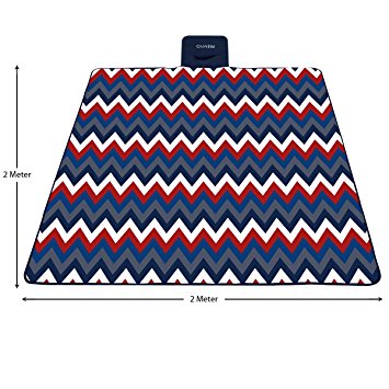 PREMYO Picnic Blanket with Waterproof Backing 200x200. Soft Fleece Picnic Blanket Extra Large in Blue. Fold Up Picnic Blanket XXL with carrier, insulated and padded ideal for Outdoor, Beach or Camping