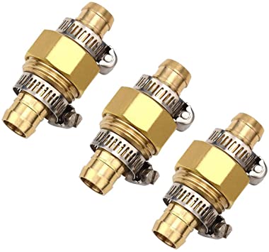 Hanobo 5/8" Brass Garden Hose Repair Mender Male Female Connector with Stainless Clamp (3 Set－6Pcs)