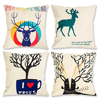 Throw Pillow Covers Decorative Pillowcases 18x18inch (4 pieces set) Pillow Cases Home Car Decorative (Deer)