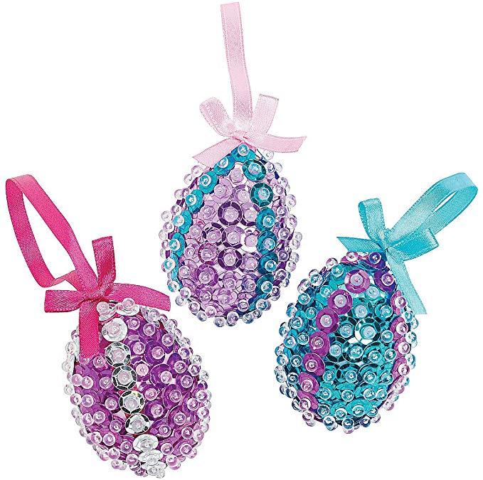 Fun Express Sequin Egg Ornament Craft Kit for Easter (Set of 12)