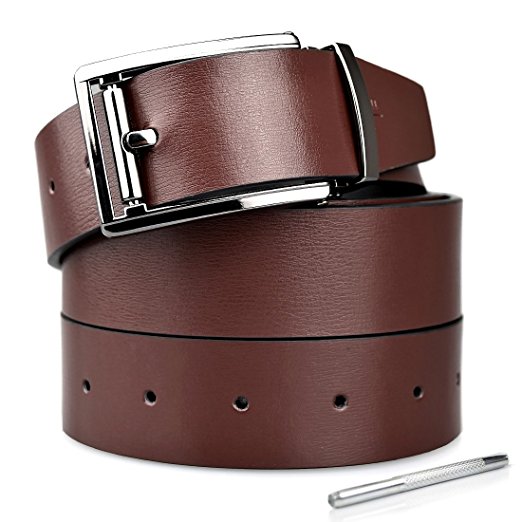 Romanee-Conti Belts for Men Genuine Reversible Leather Belt With Removable Buckle Width 1.31"(Brown&Black)