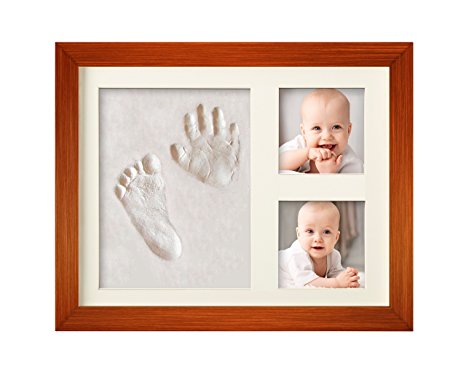 BEST BABY HAND & FOOTPRINT PICTURE FRAME KIT for Boys and Girls, Cool & Unique Baby Shower Gifts for Registry, Memorable Keepsakes Decorations for Room Wall or Table Decor, Premium Clay & Wood Frames