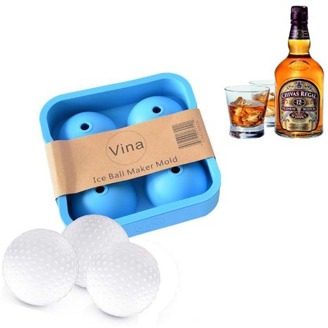 2 inch Bar Drink Whiskey Sphere Big Round Golf Ball Shape Ice Brick Cube Maker Tray Mold, Blue