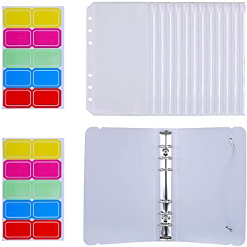 Antner A6 Binder Pockets with Binder Cover Waterproof Cash Budget Envelopes System Loose Leaf Zipper Bags, 13 Pieces