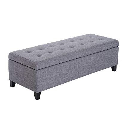 HOMCOM Large 51” Tufted Linen Fabric Ottoman Storage Bench - Heather Grey