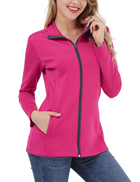 FISOUL Women’s Lightweight Full Zip Running Sport Jacket High Collar Workout Track Jacket with Pockets