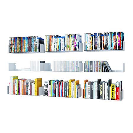 Wallniture U Shape Bookshelf Wall Mountable Metal CD DVD Storage Rack White Set of 9