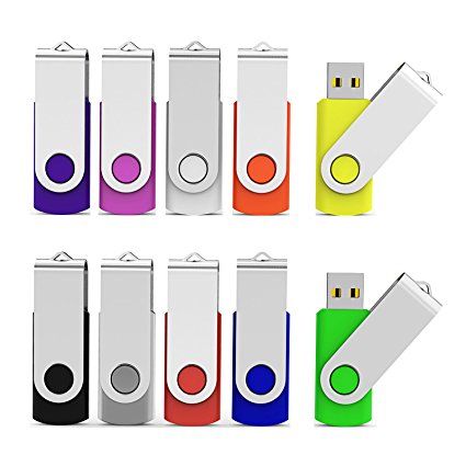 Aiibe 10pcs 8GB USB Flash Drives 8G Memory Stick Thumb Drives (10 Colors: Black Blue Green Orange Red Pink Yellow White Purple Silver)
