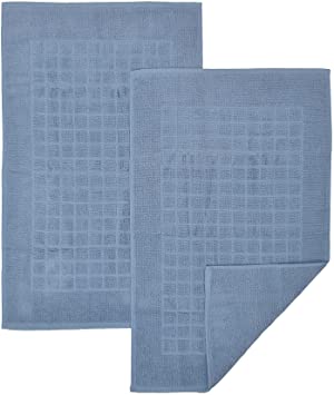 Bayan Premium Cotton Bath Mat (Set of 2) 32x20 Inch [Not a Bathroom Rug] - 100% Ring Spun Cotton - 900 GSM - Highly Absorbent and Machine Washable Bathroom Mat (Light Blue)