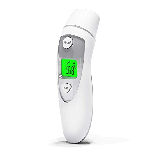Medical Forehead and Ear Thermometer for Baby, Kids and Adults - Infrared Digital Thermometer with Fever Indicator - CE and FDA Approved (White & Silver)