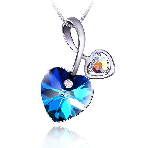 PLATO H Heart of Ocean Pendant Necklace for Women with Swarovski Crystal Fashion Jewelry Blue, 18"