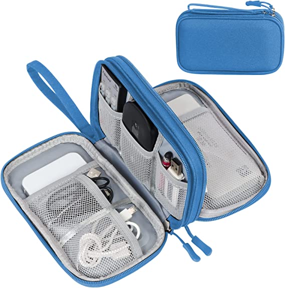 FYY Electronic Organizer, Travel Cable Organizer Bag Pouch Electronic Accessories Carry Case Portable Waterproof Double Layers All-in-One Storage Bag for Cable, Cord, Charger, Phone, Earphone, Cyan