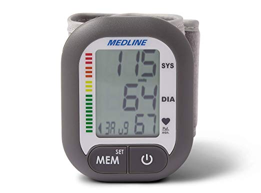 Medline Digital Wrist Blood Pressure Monitor, BP Cuff with Batteries Included (60 Reading Memory)