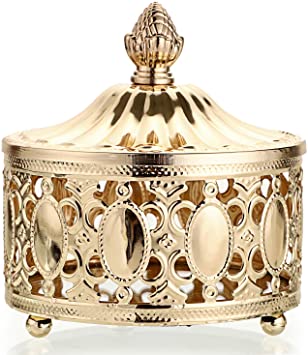 Hipiwe hollow out Metal Jewelry Box with Lid - Gold Mirrored Jewelry Trinket Organizer Ring Earrings Necklace Home Decor Storage Box, Chest Keepsake Gift Box for Women Girls