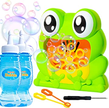 Kidcia Bubble Machine, Bubble Blower for Toddlers & Kids, Bubble Maker with 1000  Bubbles Per Minute, 2 x 4.22oz Bubble Solution for Boys and Girls, Frog Toy with 2 Bubble Wands for Outdoor Activities