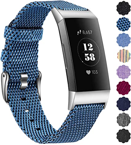 Maledan Bands Compatible with Fitbit Charge 4 and Fitbit Charge 3 and Charge 3 SE for Women Men Small, Nylon Blue