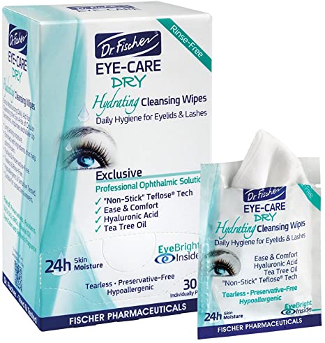 Dr. Fischer Daily hygienic & hydrating eyelid wipes- Cleanse the eye area of ocular secretions. Moisture-enriched to effectively clean & moisturize (30 Wipes)