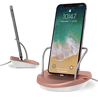 iPhone Charging Stand, KINGWorld Apple Charging Dock Station USB Sync iPhone Docking Station Desktop Cradle Built-in Lightning for iPhone X/8/7/6/6S Plus/5S/5C/iPad Mini (Rose Gold)