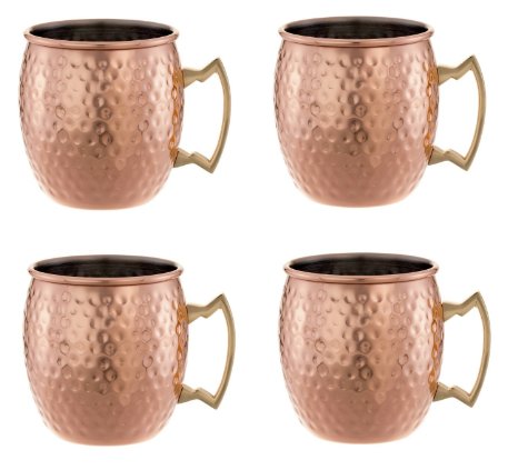 Moscow Mule Hand Hammered Copper Mug - 18 oz - Set of 4 with FREE BONUS Cocktail Recipes