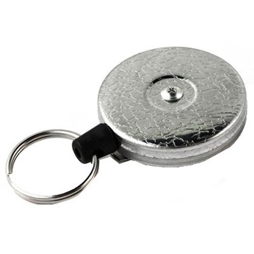 KEY-BAK Original Chain Retractable Key Holder with a Chrome Front, Steel Belt Clip, 8 oz. Retraction, Split Ring