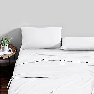 Mayfair Linen 100% Viscose Derived from Bamboo Sheets Full - 4 Piece Bamboo Viscose Sheets for Full Size Bed, Silky Soft, Organic Cooling Sheet Set, Fits upto 18" Deep Pocket - White Luxury Sheet