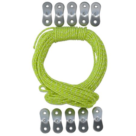 Guyline Adjuster Kit - 50ft Reflective Tent Rope with 10 Aluminum Tensioners